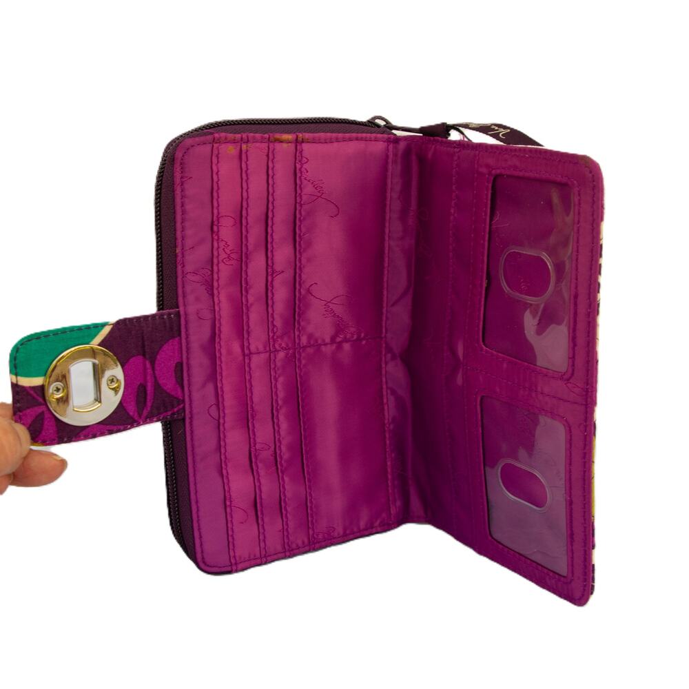 VERA BRADLEY Plumb Crazy Pattern Quilted Turn Lock Wallet Purple Clutch - Picture 9 of 9